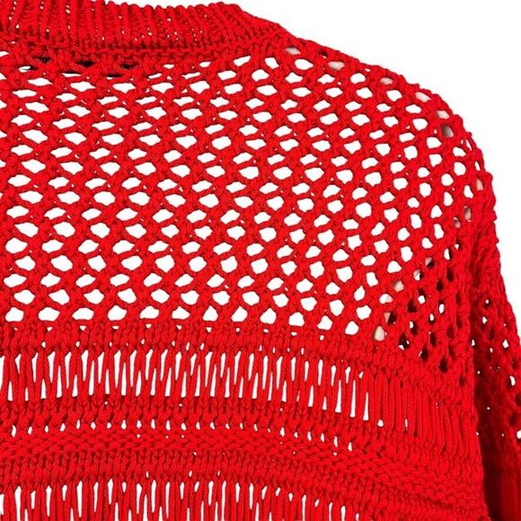 Zara Womens Loose Open Crochet Knit Red Pullover 3/4 Sleeve Sweater sz Small - Picture 13 of 16